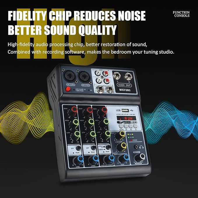 Mini audio audio mixers DJ mixer Sound Board Console System, 4 Channel 48V - Image 3