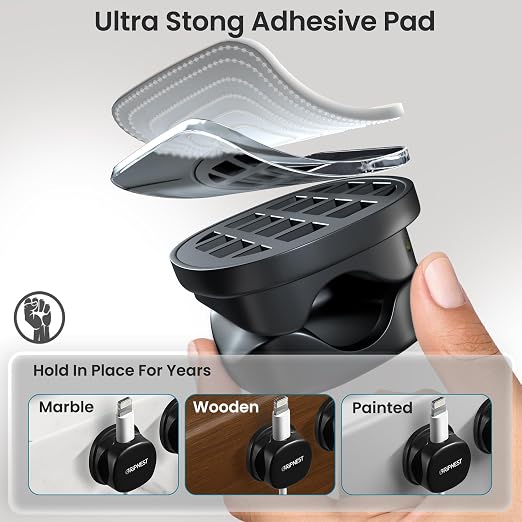 6 Pack Adhesive Cable Clips Black Spring Loaded Cord Holders - Image 3