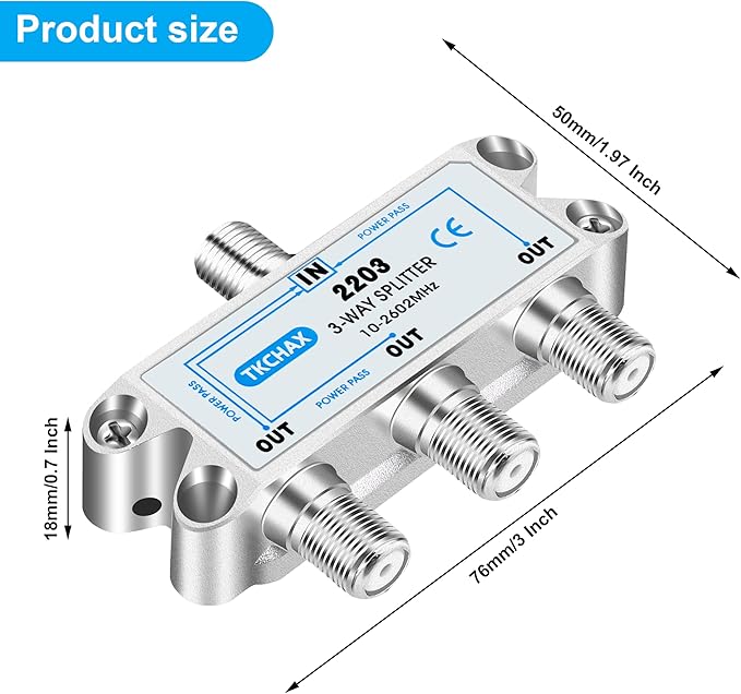 3 Way Coaxial Cable Splitter, Support 10-2602MHz, RG6 Compatible, Nickel-Plated - Image 7