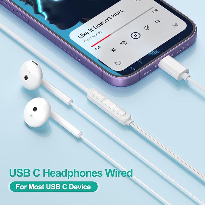 USB C Headphones for iPhone 17 16 15, Wired Headphones USBC for iPad Pro Air - Image 2