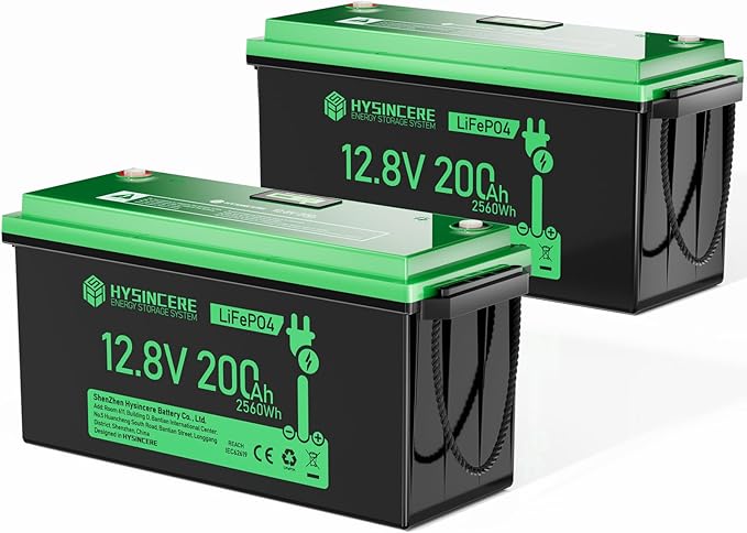 12V 200Ah LiFePO4 Lithium Battery Built-in 200A BMS, Max.2560Wh Energy by HYSINCERE