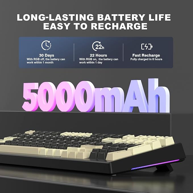 YUNZII YZ98 Gasket Mechanical Keyboard, 99 Key Hot Swappable BT5.0/2.4G/USB-C - Image 7