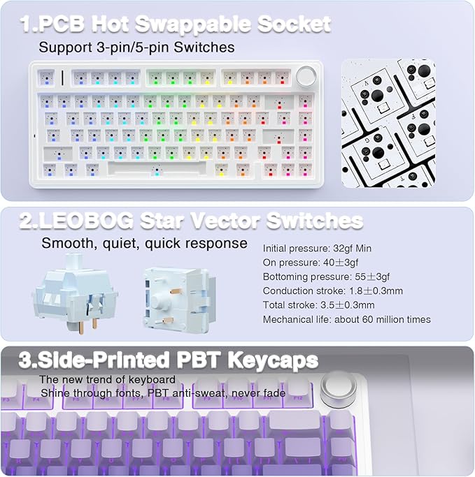 AULA F75 Pro Wireless Mechanical Keyboard, 75% Hot Swappable Custom Keyboard - Image 5