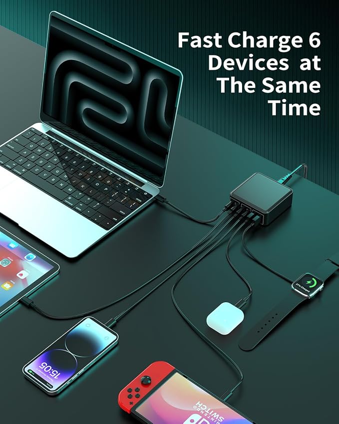 MSTJRY Charging Station for Multiple Devices : 130W 6 Port GaN Fast USB C - Image 3