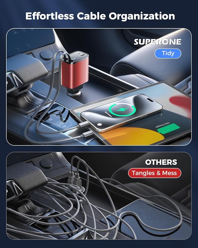 4 in 1 Retractable Car Charger, SUPERONE Smaller Fast Car Phone Charger 69W - Image 2