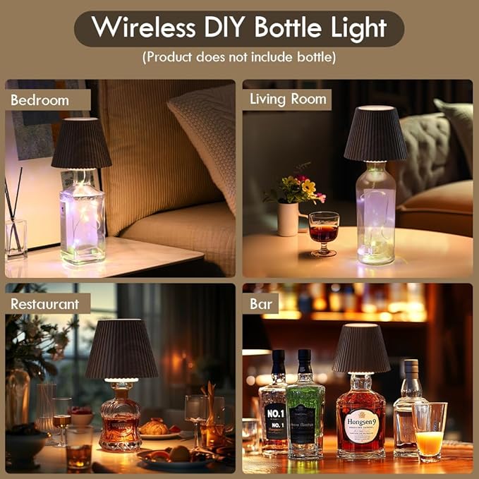 WILIT Wireless Bottle Lamp for Bar Decor, 3-Level Brightness Lampshades for - Image 3