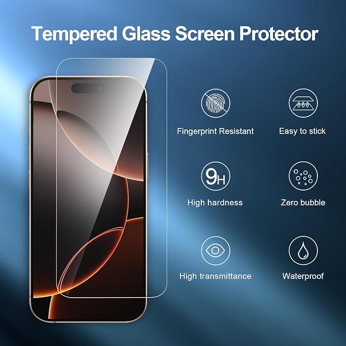 NEW'C 3 Pack Designed for iPhone 16 Pro Screen Protector, Enhanced Tempered - Image 4