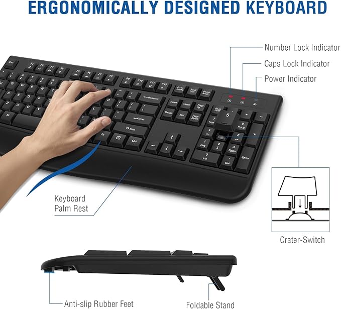 Wireless Keyboard and Mouse Combo, EDJO 2.4G Full-Sized Ergonomic Computer - Image 4