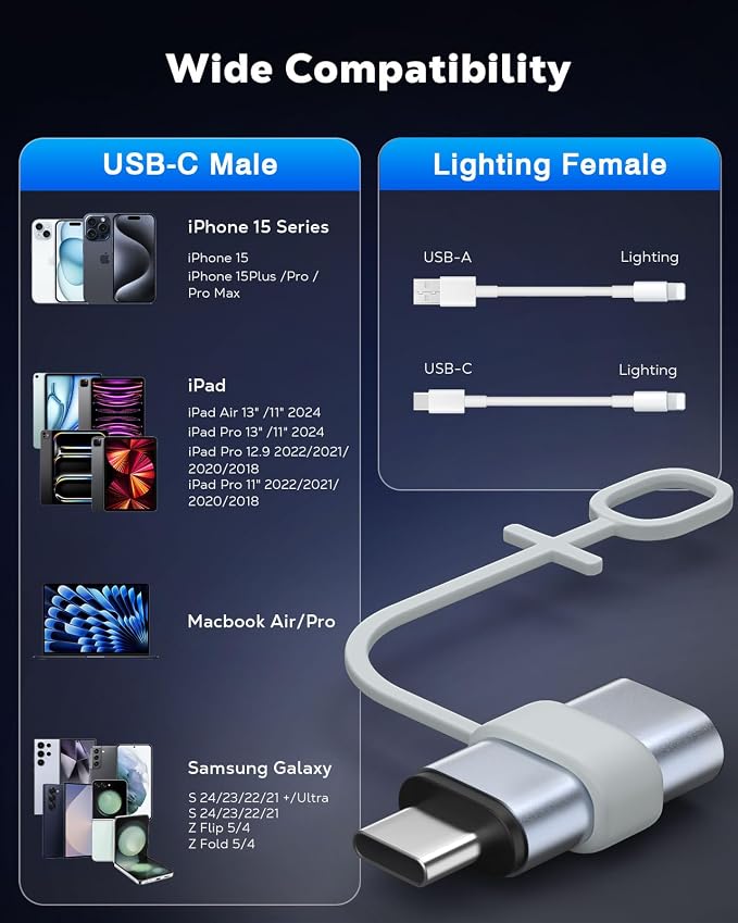 MoKo Lightning Female to USB C Male Adapter 2Pack, USB-C Lightning Adapter - Image 6