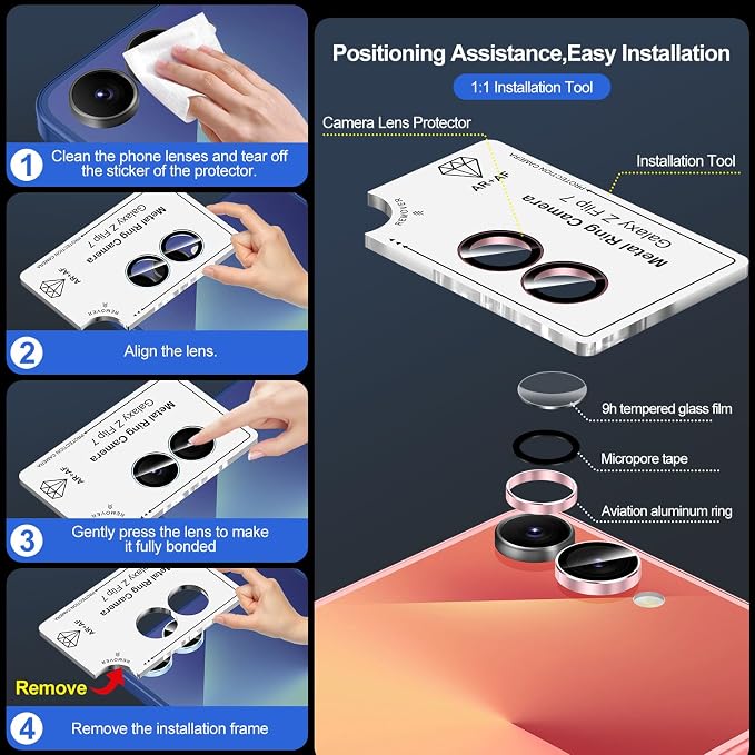 for Samsung Galaxy Z Flip 7 Camera Lens Protector, Individual Metal Ring - Image 6
