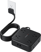 Power Strip Surge Protector 10 Ft Cord, TESSAN 8 AC Outlets 3 USB Charger by TESSAN