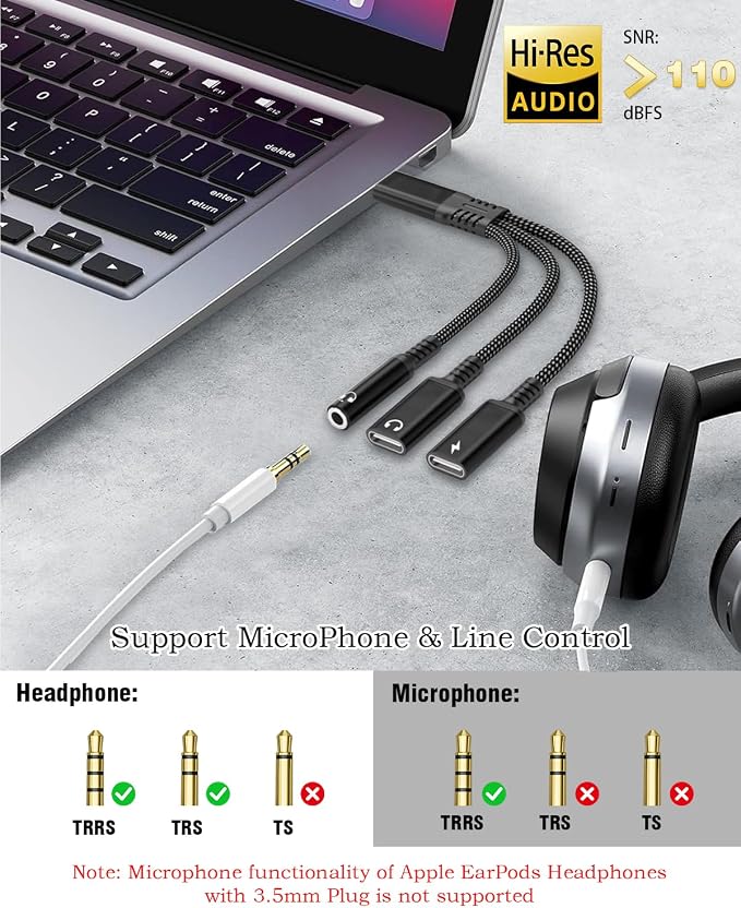 tavalmax USB C Splitter, USB C to 3.5mm Headphone and Charger Adapter, USB - Image 4