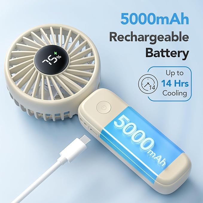 PANERGY Portable Handheld Fan, 5000mAh Rechargeable, 14H Max Cooling Time - Image 2