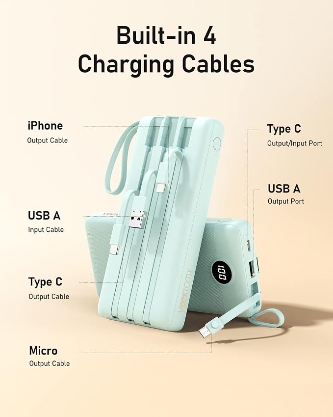 VEEKTOMX Portable Charger with Built-in Cables, 20000mAh Power Bank - Image 3