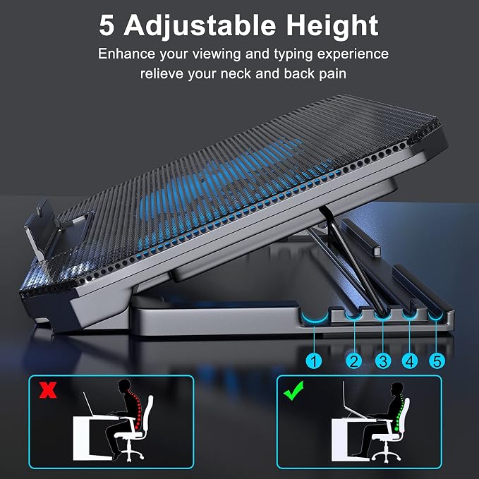 LIENS Laptop Cooling Pad with Adjustable Height Two 5.1 Inches Fan 2 USB Ports - Image 3