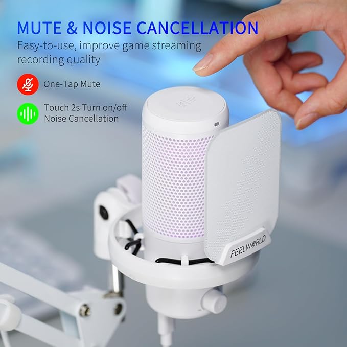 FEELWORLD VM1 White Gaming PC USB Microphone Condenser Mic - Image 2