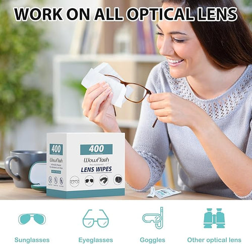 400 Count Lens Wipes for Eyeglasses, Eyeglass Lens Cleaning Wipes Pre-moistened - Image 2