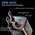 4 in 1 Retractable Car Charger, 69W Car Charger USB C, Cigarette Lighter Adapter - Image 2