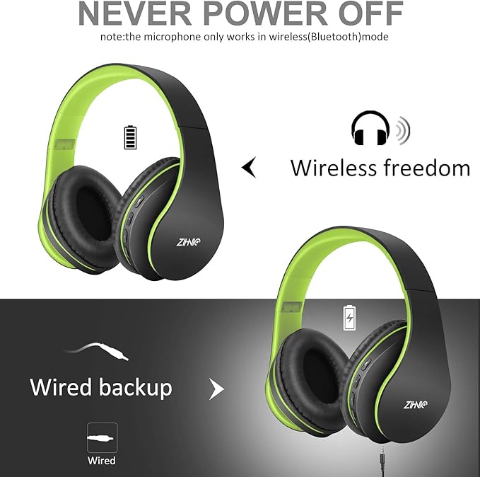 ZIHNIC Bluetooth Headphones Over-Ear, Foldable Wireless and Wired Stereo - Image 3