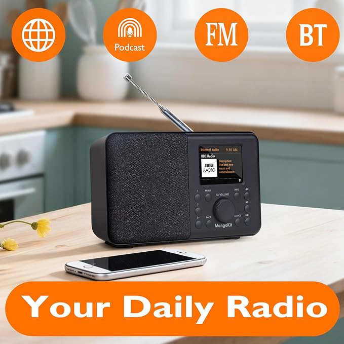 SR10 WiFi Internet Radio, Podcast Player, Portable FM Radio, Color Display - Image 2