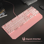 MageGee Typewriter Mechanical Gaming Keyboard, Retro Punk Pink Round Keycaps - Image 6