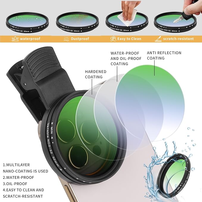 52MM Variable ND2-32 Filter for Phone, Compatible - Image 3
