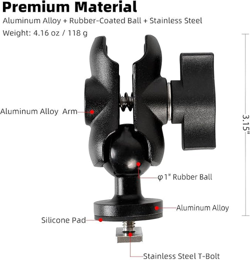 1" Track Ball with T-Bolt Attachment & Short Double Socket Arm, Aluminum Alloy - Image 2