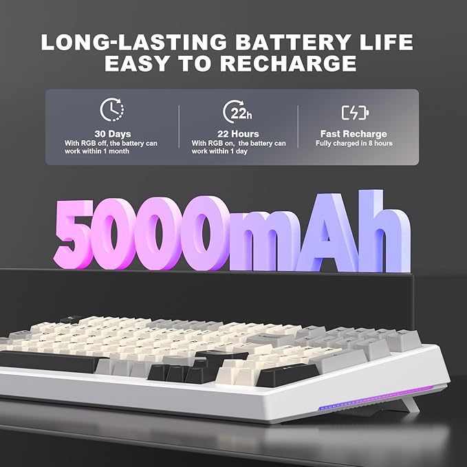 YUNZII YZ98 Gasket Mechanical Keyboard, 99 Key Hot Swappable BT5.0/2.4G/USB-C - Image 7