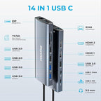 14 in 1 Triple 4K Display USB C Docking Station, Single DisplayPort Up to - Image 2