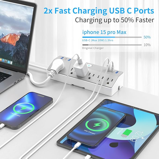 Clamp Power Strip Tall, 40W Fast Charging Station, Desk Mount Desk Shelf - Image 3