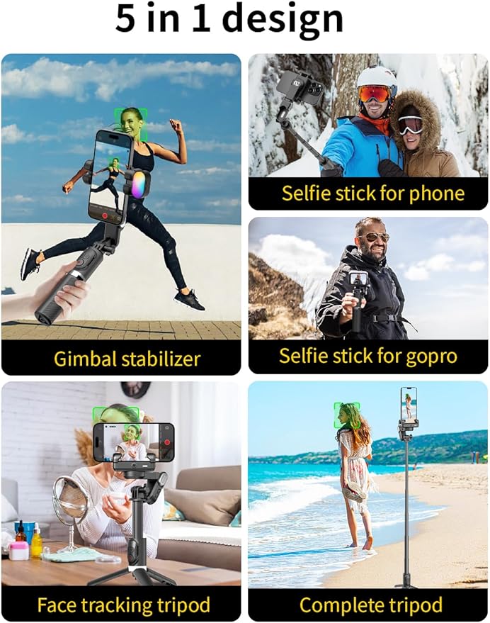 Gimbal Stabilizer for Smartphone, 4 in 1 Phone Gimbal w/360° Rotation for - Image 6