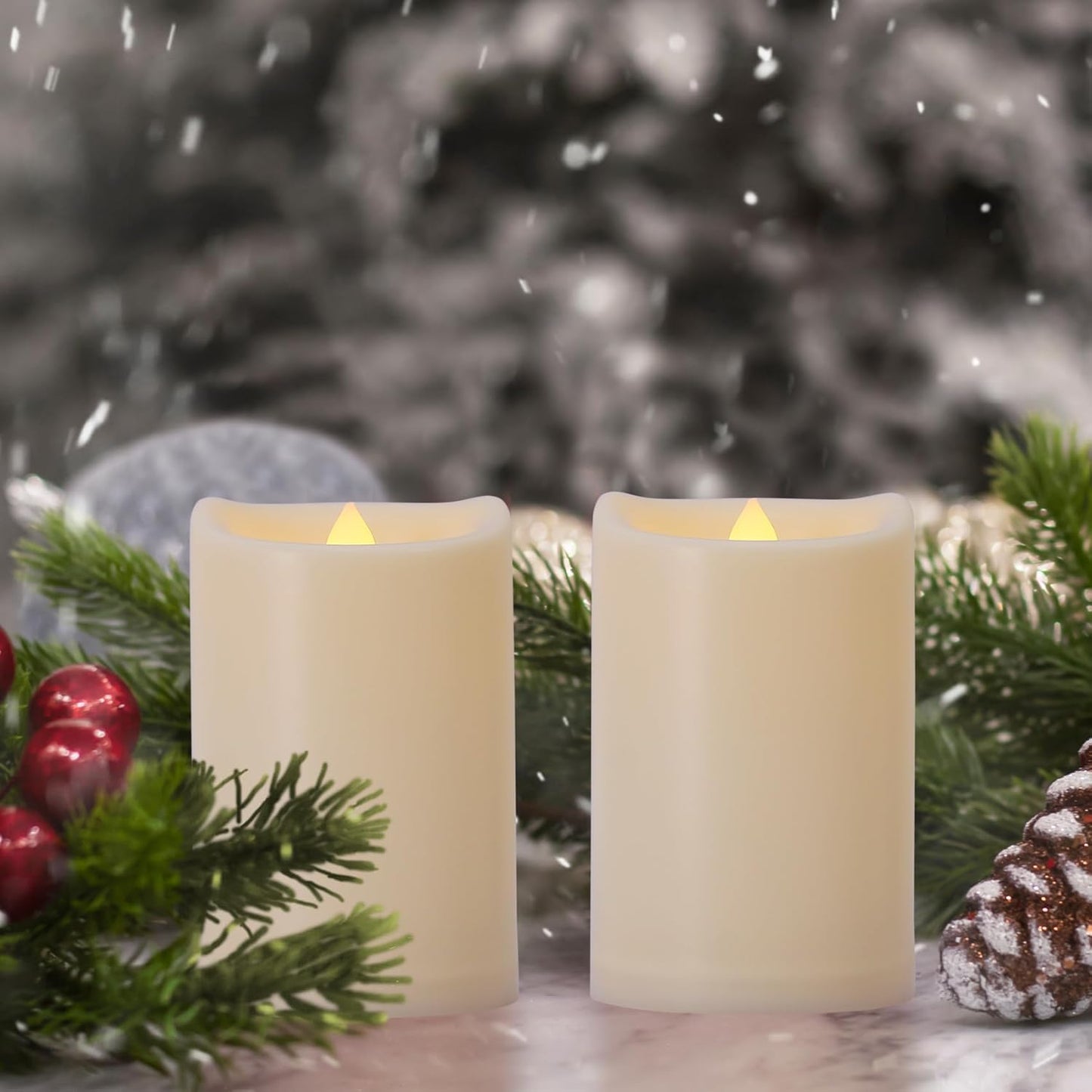 Battery Operated Flickering Flameless Candles with Remote and Timers, 1000 Hours Waterproof Outdoor Indoor LED Pillar Flameless Candles,Ivory Plastic, D3 X H4, Set of 6