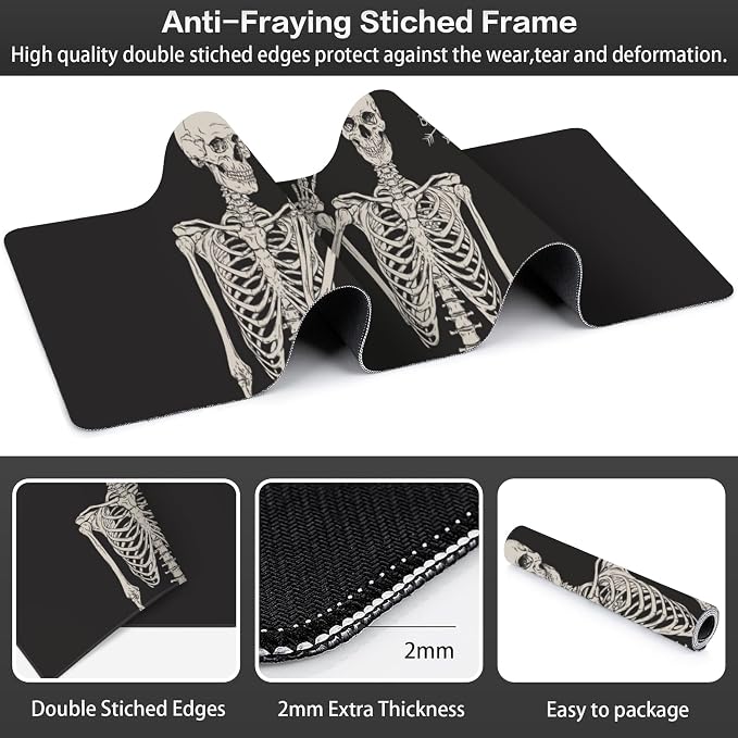Human Skeletons Best Friends Desk Mat, Large Gothic Human Skeleton Gaming - Image 3