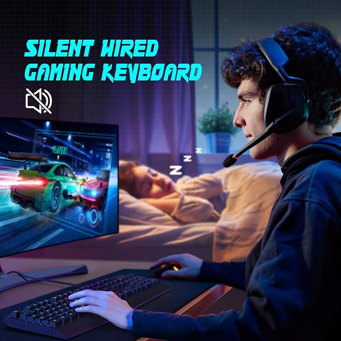 Gaming Keyboard, 7-Color Rainbow LED Backlit, 104 Keys Quiet Light Up Keyboard - Image 7