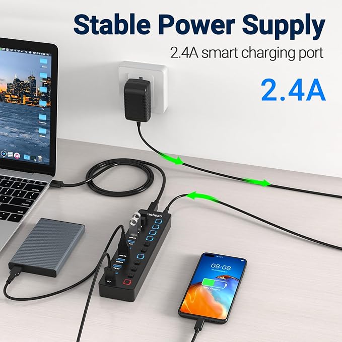 Powered USB Hub, 11-Port USB 3.0 Hub Splitter - Image 5