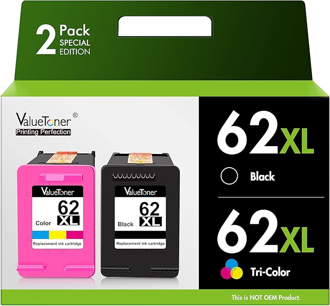 Valuetoner 62XL Ink Cartridges Black and Color Remanufactured by Valuetoner