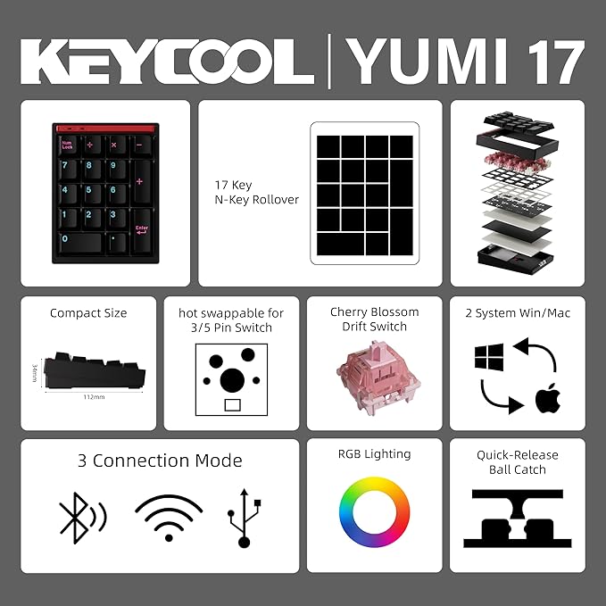 BOYI Y17 Aluminum Mechanical Numpad, Wireless RGB Numeric Keypad, Quick Release - Image 2