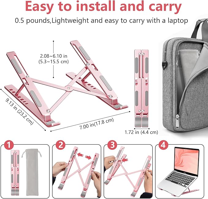 Laptop Stand for Desk, Aluminum Metal MacBook Stand，Computer Riser for Desk - Image 3