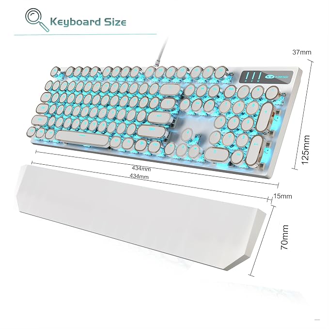 MageGee Typewriter Mechanical Gaming Keyboard, Retro Punk White Round Keycaps - Image 7