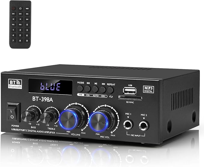 Romica Stereo Audio Amplifier, 2 Channel 450W x2 Bluetooth 5.0 Home Theater by Romicta