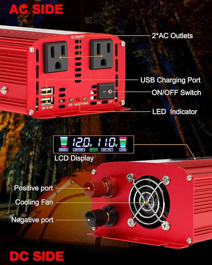 LVYUAN 1500W Car Power Inverter 12V to 110V DC to AC - Image 2