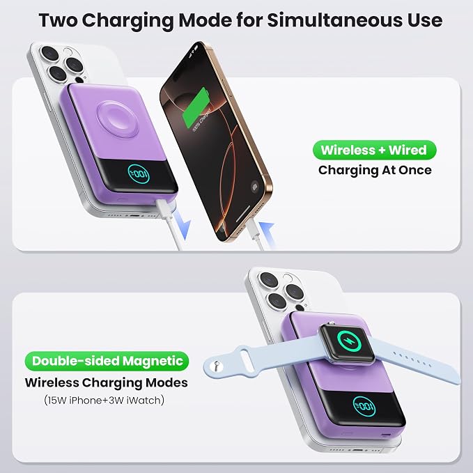 Magnetic Portable Charger for iPhone, 3-in-1 10800mAh Qi2 15W Wireless Power - Image 4