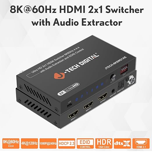 8K HDMI Switch 2 in 1 Out, 8K@60Hz 4K@120Hz 1080P@240Hz - Image 2
