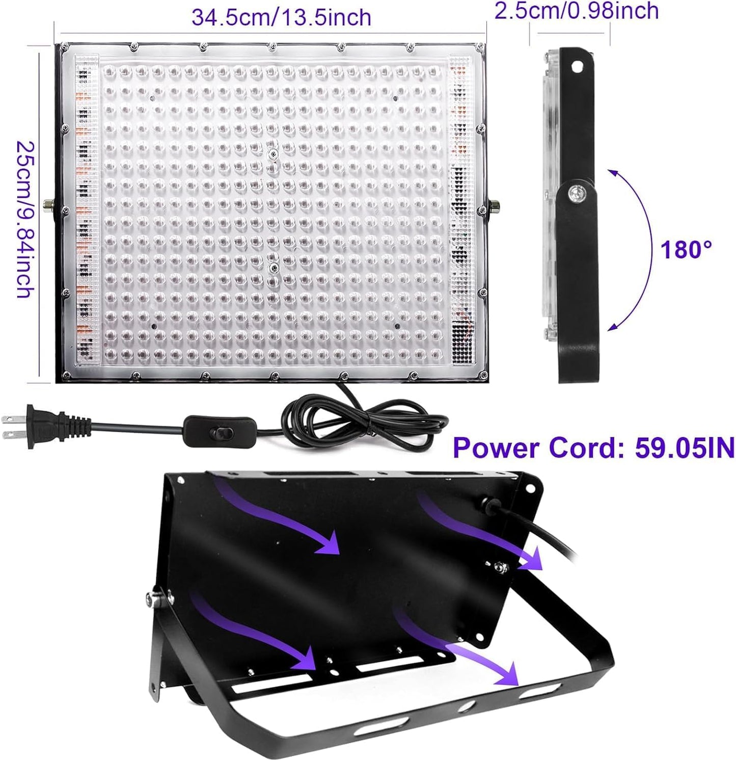 4 Pack 300W Black Lights, Blacklight Flood Light with Plug and Switch,for Glow Party, Black Light Party, Halloween, Body Paint, Neon Glow, Stage Lighting, Fluorescent Poster