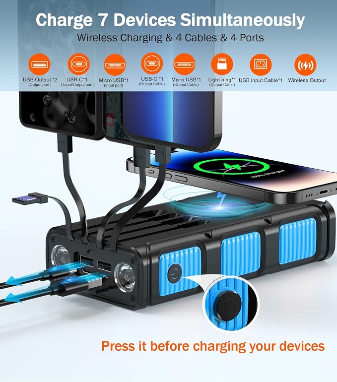 GOODaaa Power Bank Wireless Charger 45800mAh Built in Hand Crank and 4 Cables - Image 2