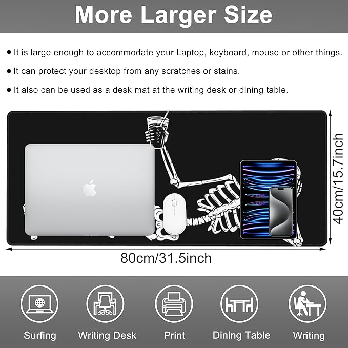 Mouse Pad, Large Skeleton with Cocktail Desk Mat, Extended Non-Slip Gaming - Image 2