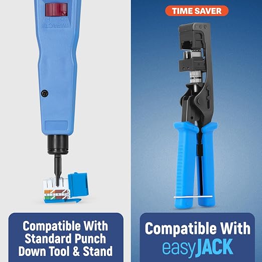 Everest 90° Angled RJ45 Cat6A Keystone Jacks 100-Pack in Blue - Image 4
