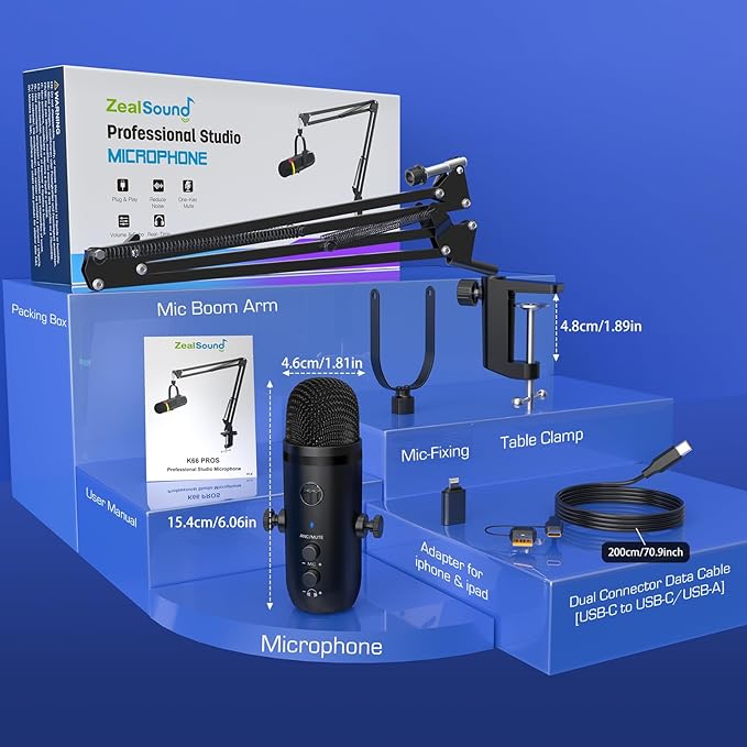 ZealSound Podcast Microphone for PC/Mac/iPhone – USB Studio Mic - Image 9