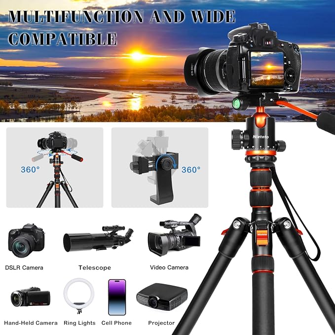 68" Tripod for Camera & Shooting Tripods, 2 in1 Camera Tripods & Monopods - Image 5