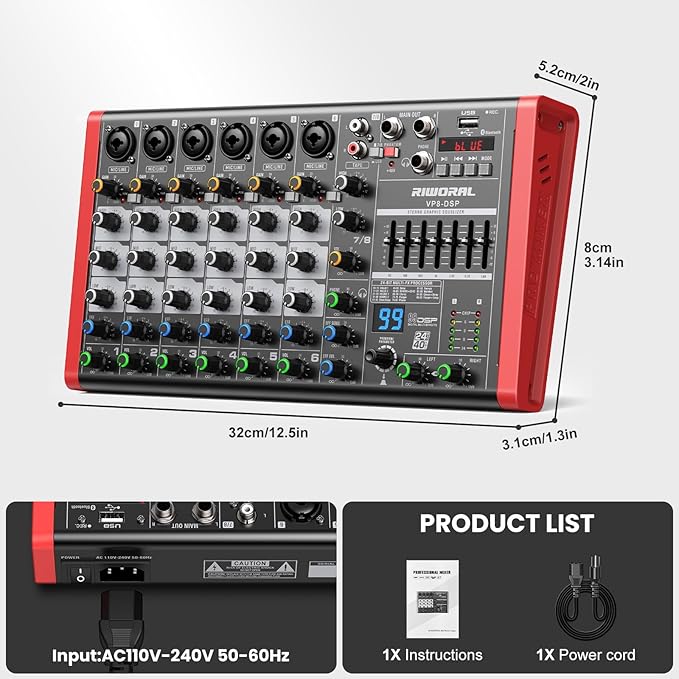 8 Channel Audio Interface Sound Board Mixing Console XLR 1/4 inch Jack USB - Image 8